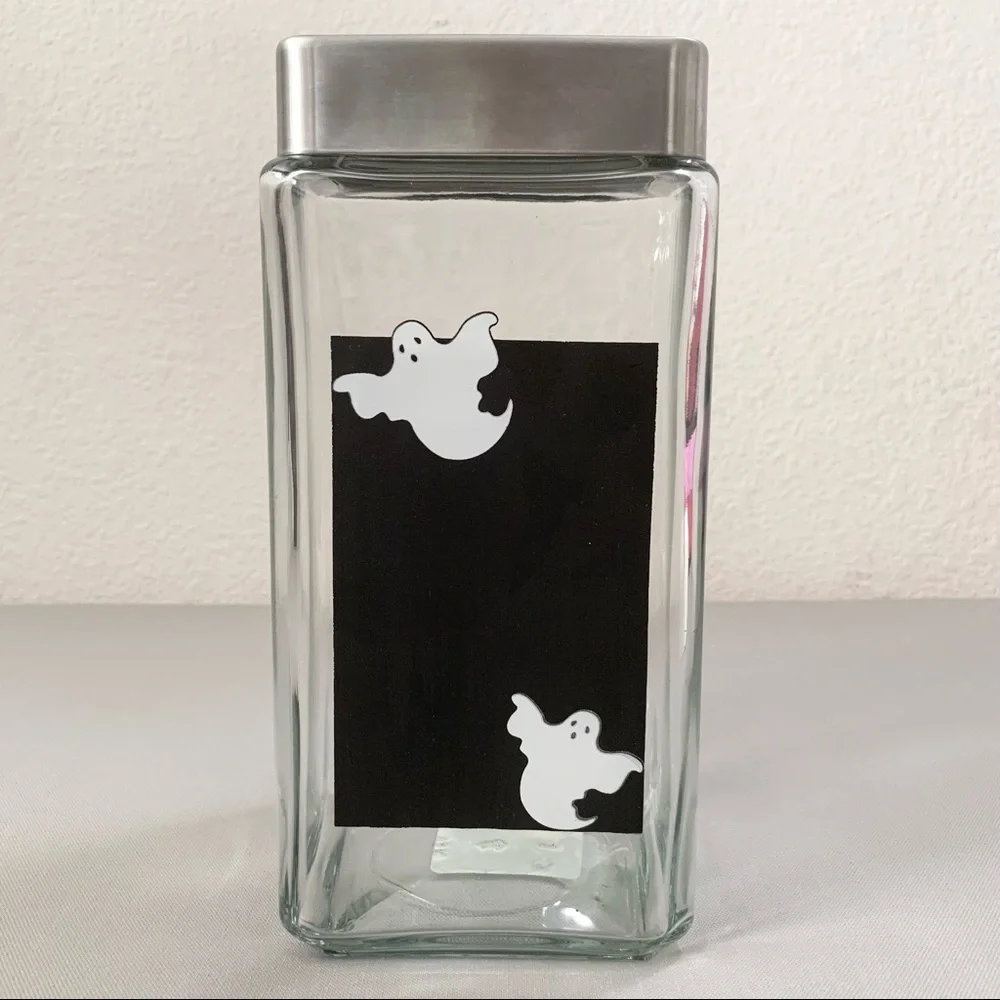 Glass jar with chalkboard ghost Halloween decor made in USA